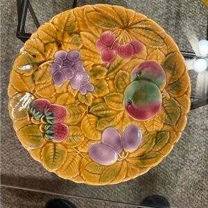 Sarreguemines Majolica Fruit serving Plate France Vintage Dessert plate 11.75in